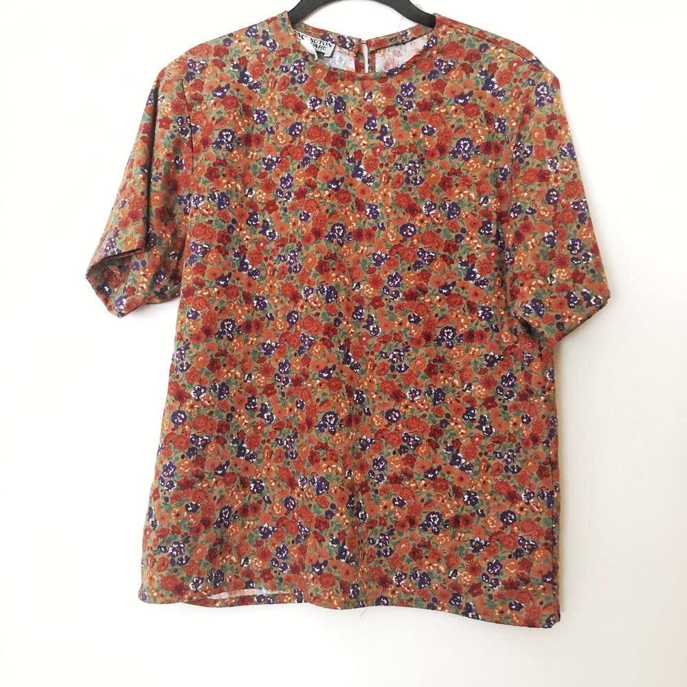 Vintage 80s Abstract Delicate Floral Basic Top
